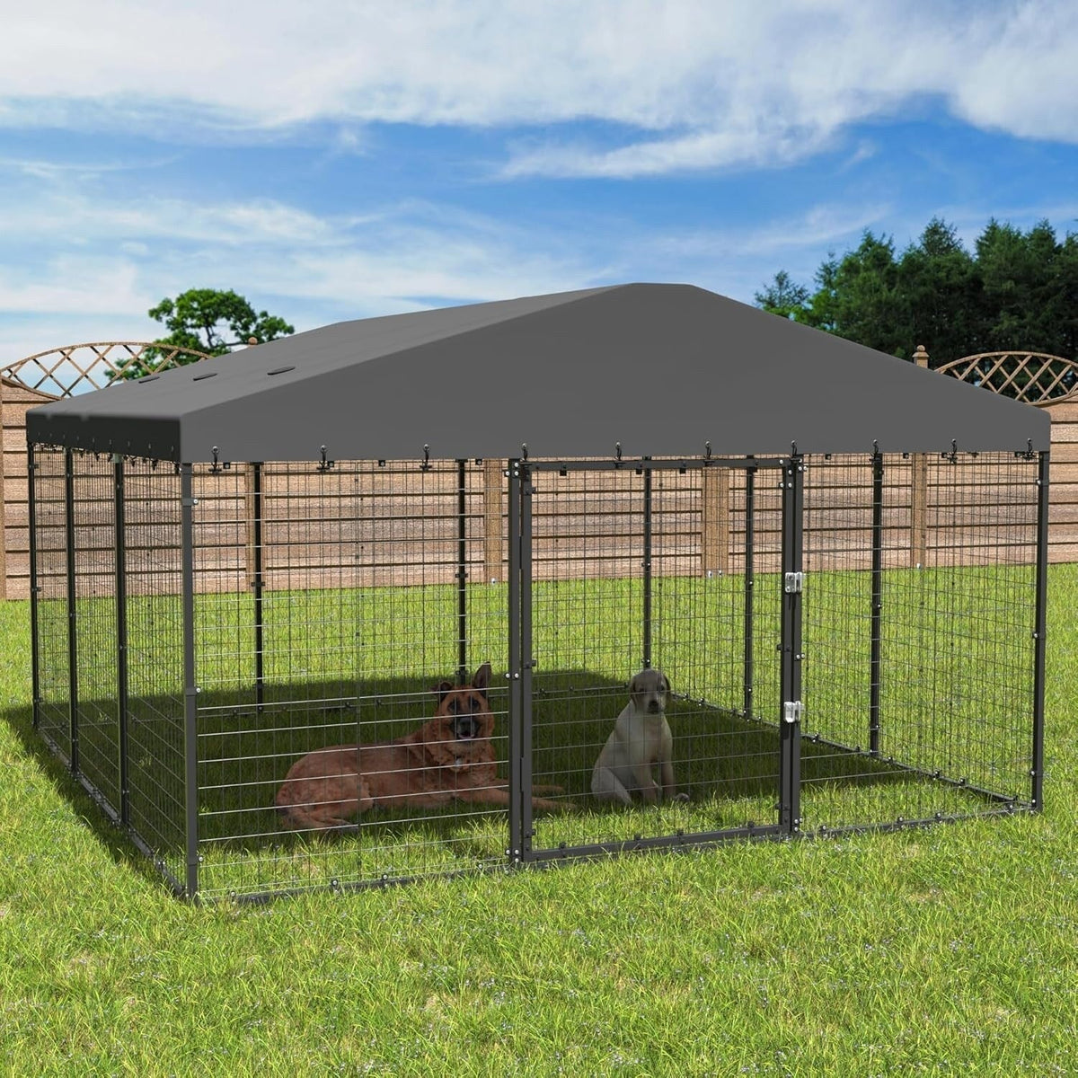 W 118 x T 118 x H 70 großer Outdoor-Hundezwinger, robuster Hundekäfig mit wasserdichtem Dach
