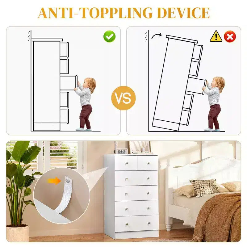 Cómoda grande Karl Home de 6 cajones para dormitorio y cajonera con construcción resistente, organizador de almacenamiento de madera para armario, blanca