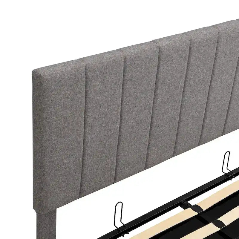 Gestoffeerd platformbed in queen-size met hydraulisch opbergsysteem - beige