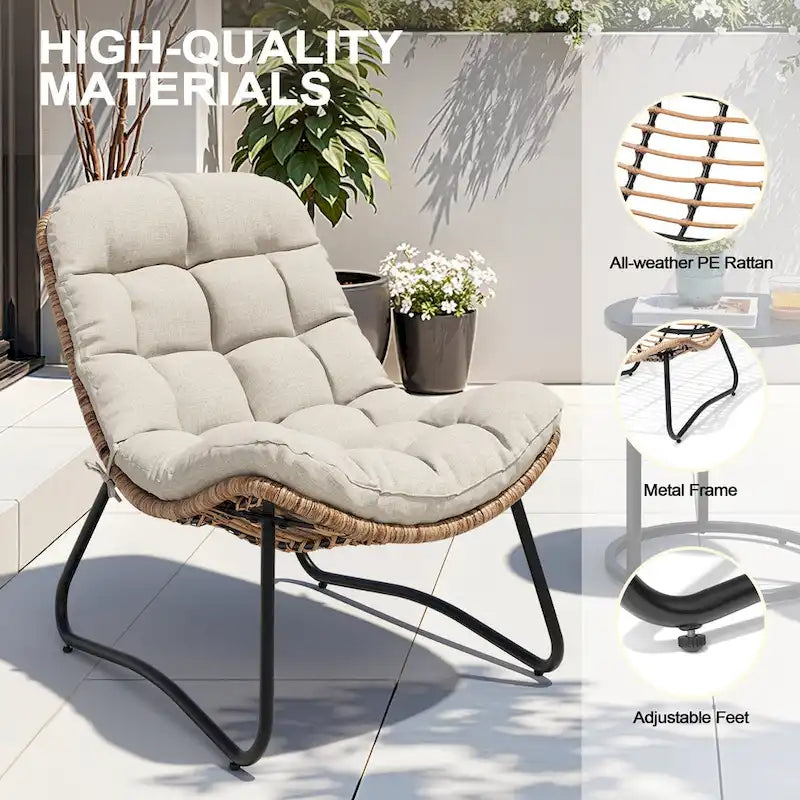 Minderli dış mekân papasan sandalyeleri, PE rattan teras sandalyeleri ve yan sehpa