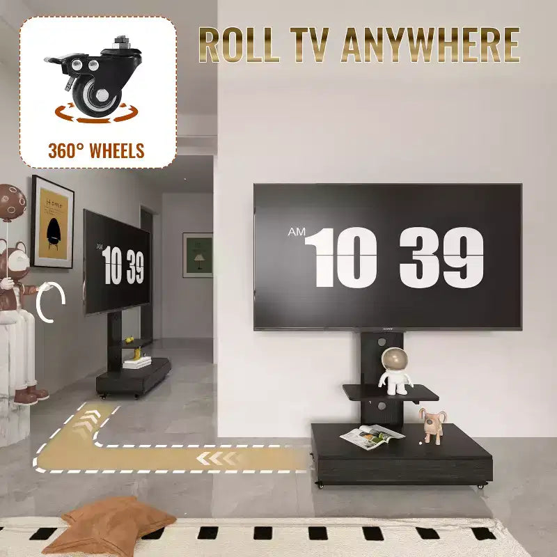 TV-Ständer für 32–75-Zoll-Fernseher, höhenverstellbarer mobiler TV-Wagen mit Schublade und Rollen für Wohnzimmer, Schlafzimmer und Büro – ModernLuxe