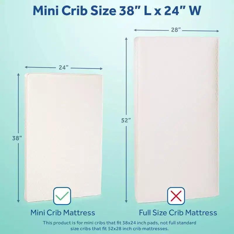 Materasso impermeabile mini per lettino - 38"x24": ultra rigido, ipoallergenico, schiuma di poliestere, 3,6 libbre