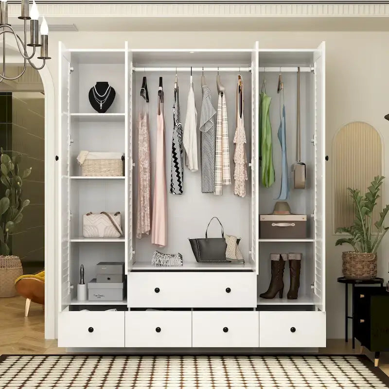 Armoire-penderie blanche de 59 po de large, grande armoire autoportante