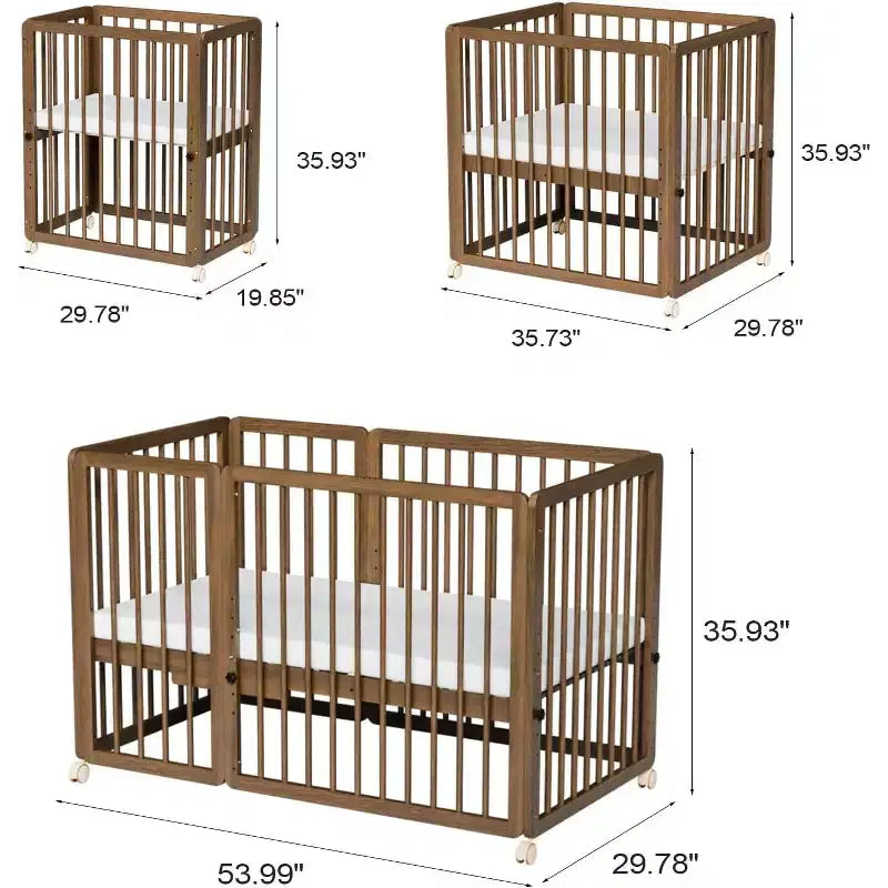 JOYMOR 8-in-1-Umbaubabybett, inklusive 2 Matratzen, umwandelbar in Stubenwagen, mittelhohes Babybett, großes Babybett, Tagesbett, Kleinkinderbett und Laufstall