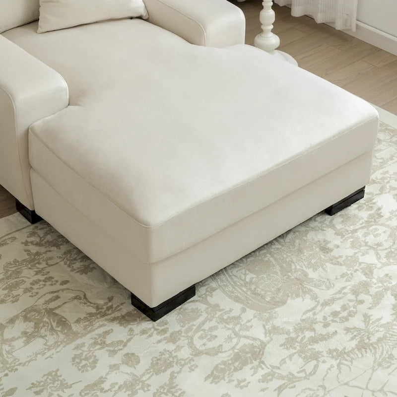 Nowoczesna, ponadgabarytowa sofa z szezlongiem i funkcją spania w stylu mid-century, z poduszką
