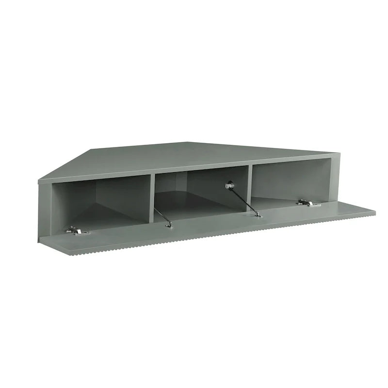 Meuble TV d’angle suspendu 47, 3 étagères, style transitionnel, fixation murale peu encombrante