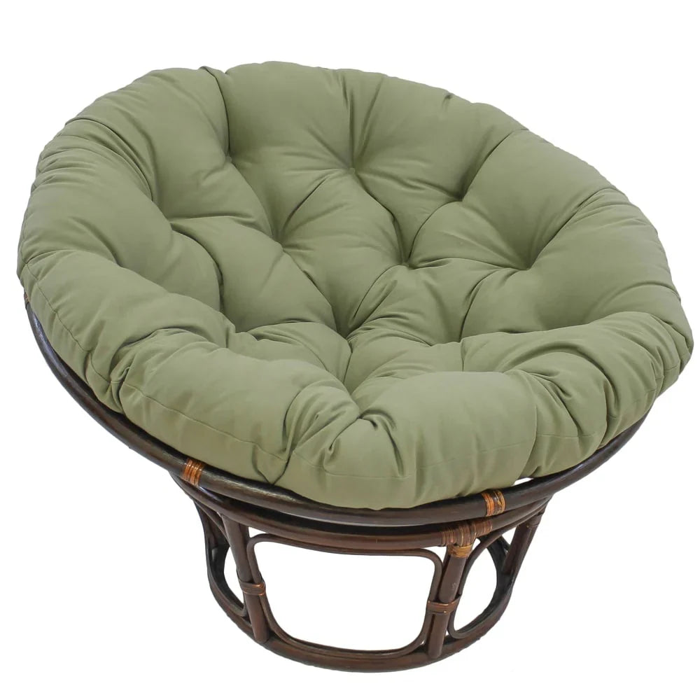 Bali Rattan-Papasan-Sessel mit 42-Zoll-Durchmesser und Köperstoffkissen