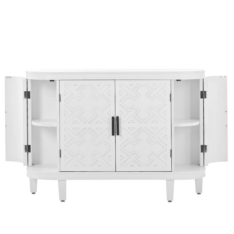 Buffet de rangement décoratif en bois avec portes à motifs antiques pour couloir, entrée, salon ou chambre
