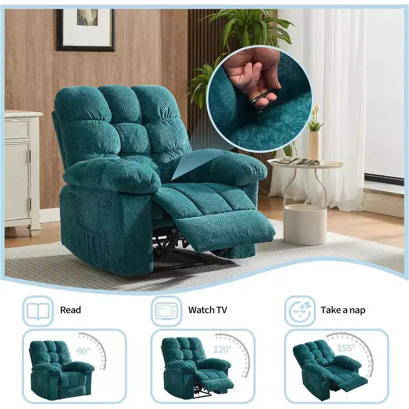 Fotel rozkładany z ręczną regulacją, ergonomiczny fotel z oddychającego materiału i kieszeniami bocznymi, jednoosobowa sofa, odpowiednia do salonu lub sypialni