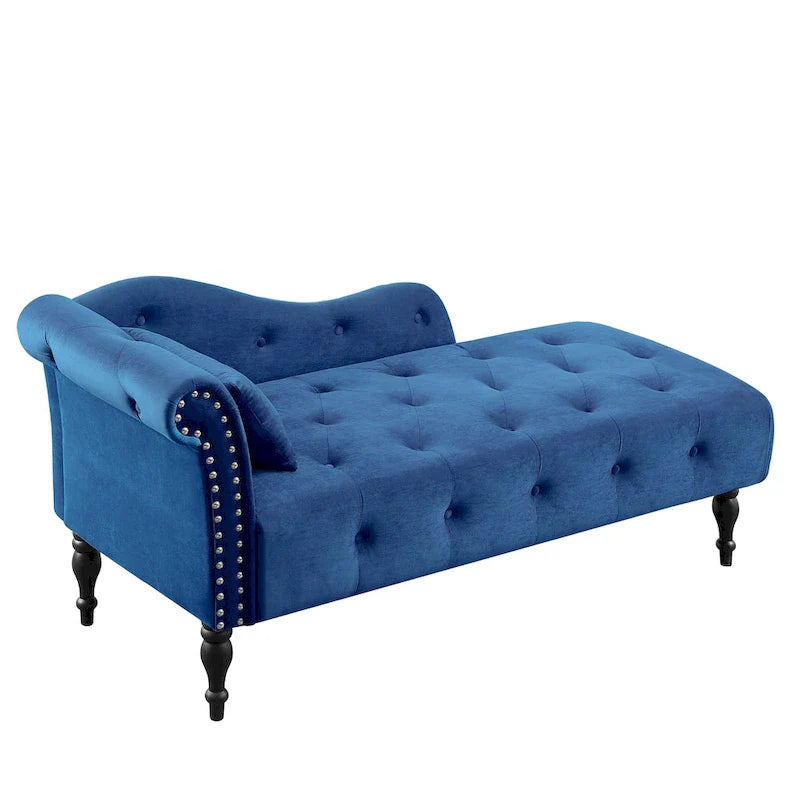 Chaise longue moderne de 60,6 po, revêtement en velours, boutons capitonnés, pieds en bois massif et clous décoratifs