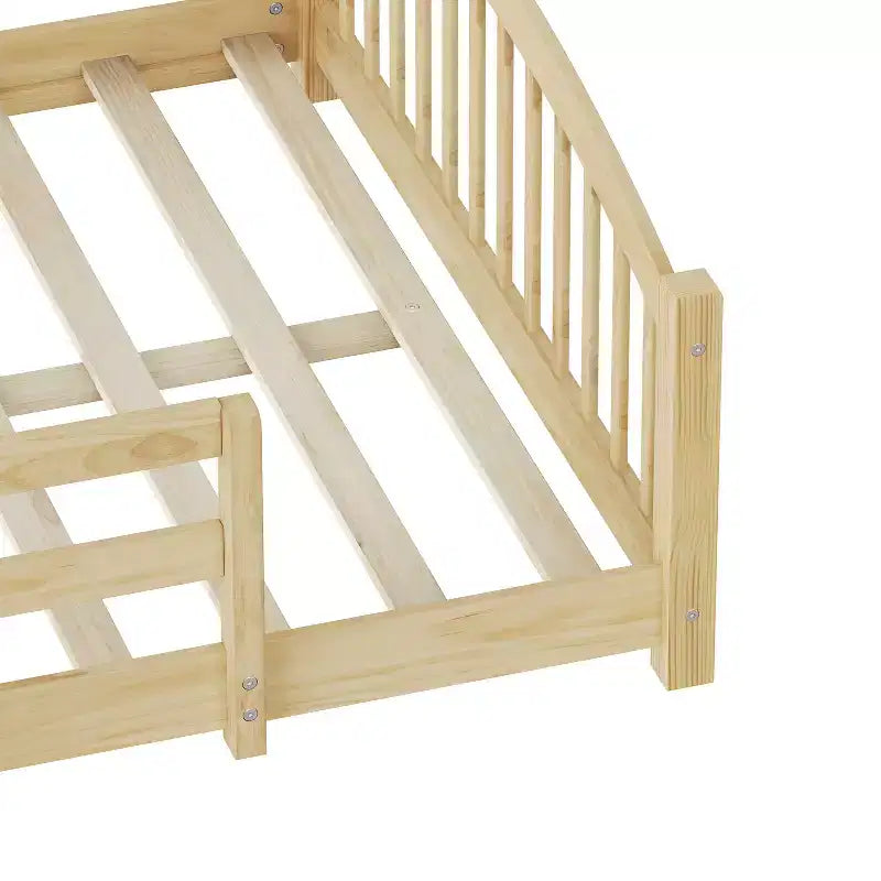 Luxystar teljes méretű Montessori-ágy alacsony profillal, biztonsági korlátokkal és fejvéggel