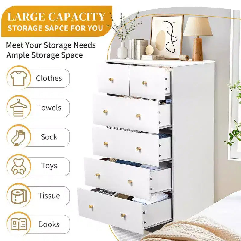 Cómoda grande Karl Home de 6 cajones para dormitorio y cajonera con construcción resistente, organizador de almacenamiento de madera para armario, blanca