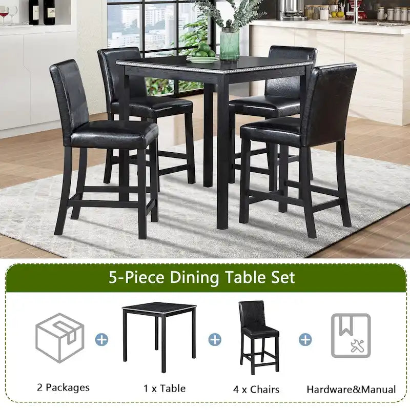 Ensemble de salle à manger moderne de 5 pièces avec table carrée à hauteur de comptoir et 4 chaises rembourrées