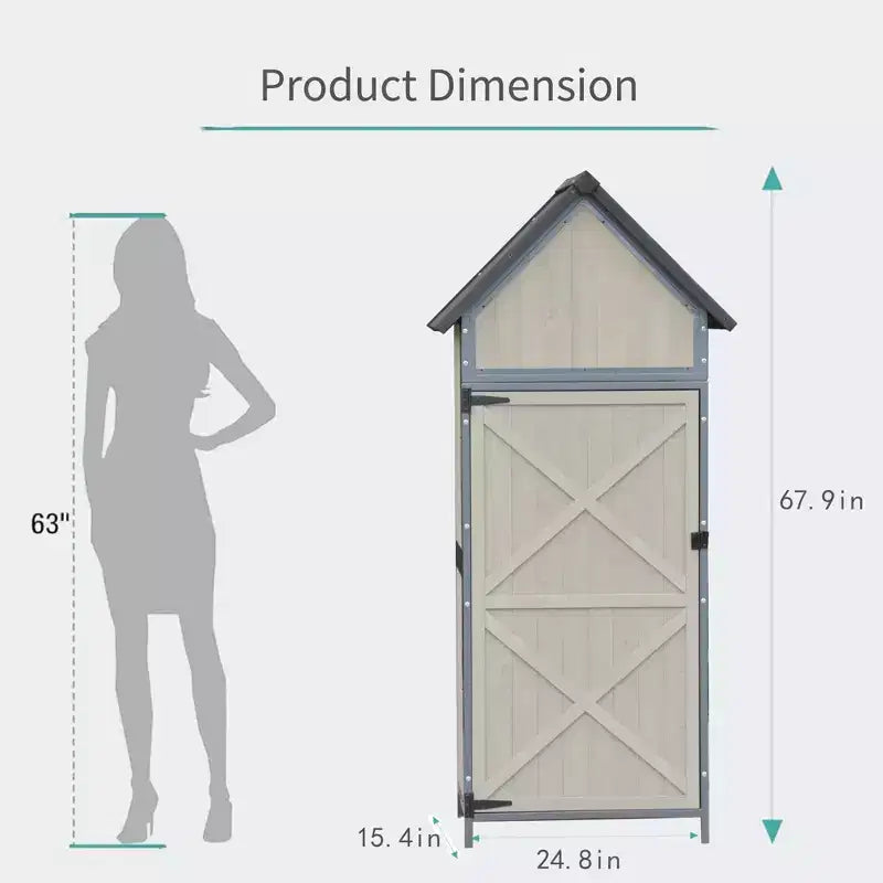 Buitenberging met vloer, 68 inch hoge tuinschuur voor tuingereedschap met verstelbare planken