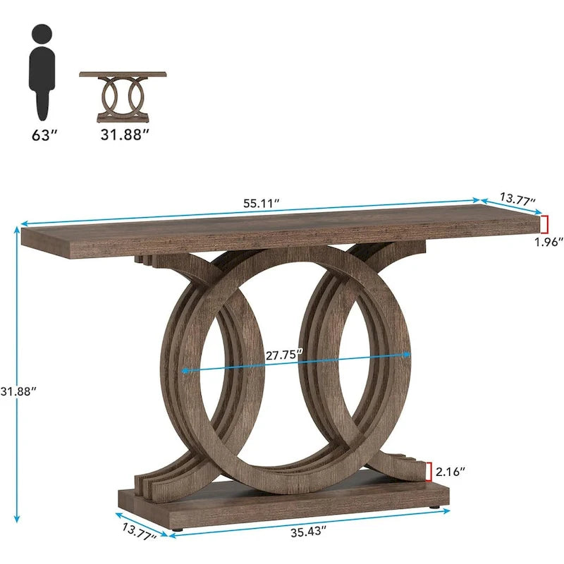 Vintage consoletafel met geometrisch onderstel, houten haltafel