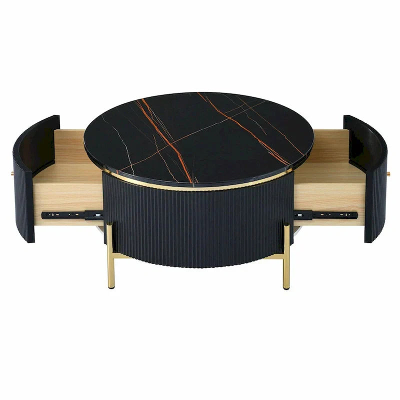 Table basse ronde moderne de 31,5 pouces avec grand espace de rangement dans le tiroir