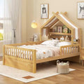 ModernLuxe Holzhausbett in Twin/Full-Größe mit Kopfteil und Stauraum, Kinderbettgestell aus massivem Kiefernholz mit Rausfallschutz