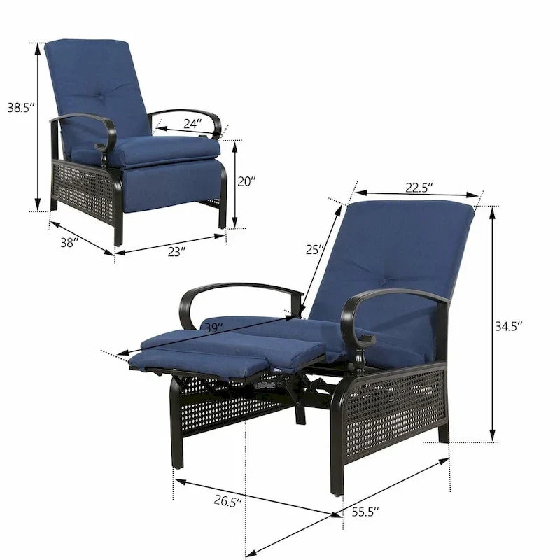 Verstellbarer Relax-Loungesessel, Lounge-Sofa für die Terrasse mit Polster - 38 (T) x 26.5 (B) x 38.5 (H) ZOLL