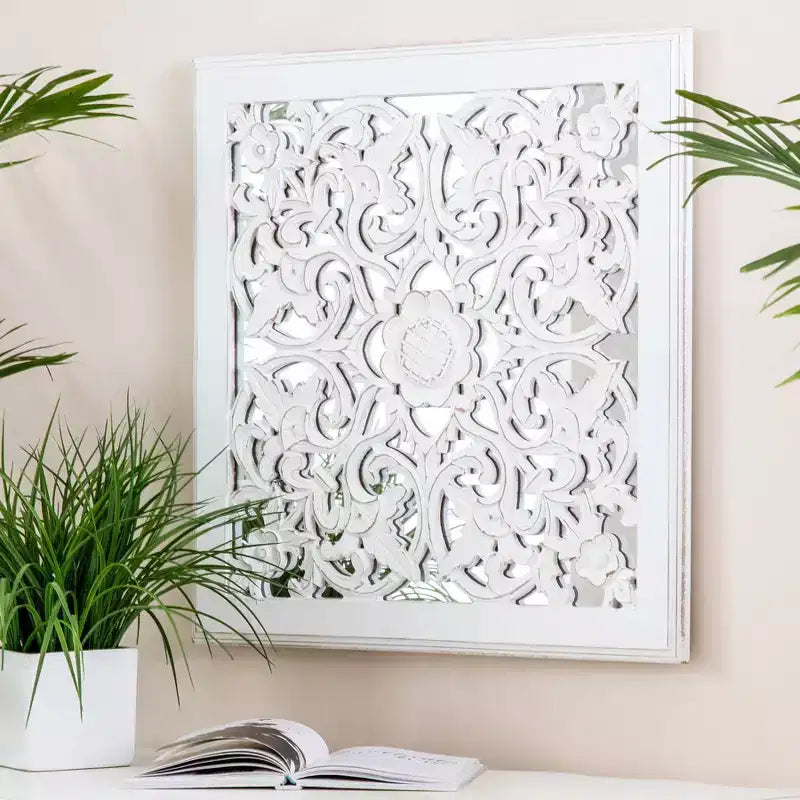 Carved Wall Mirror Medallion White - Brewster