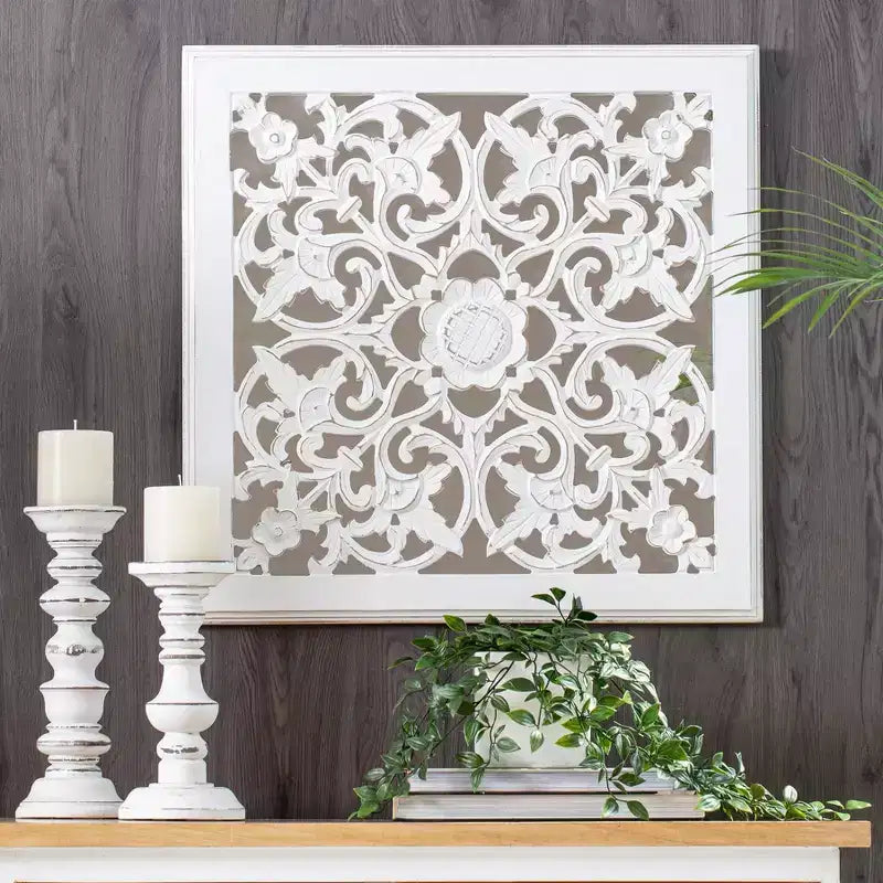 Carved Wall Mirror Medallion White - Brewster