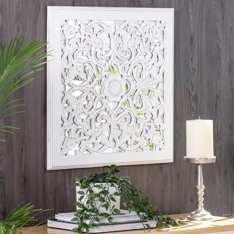 Carved Wall Mirror Medallion White - Brewster