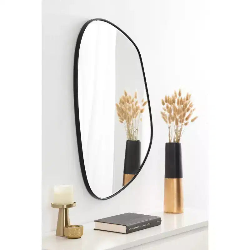 Asymmetric Decorative Wall Mirror – 22x30, Black, Beveled Edge