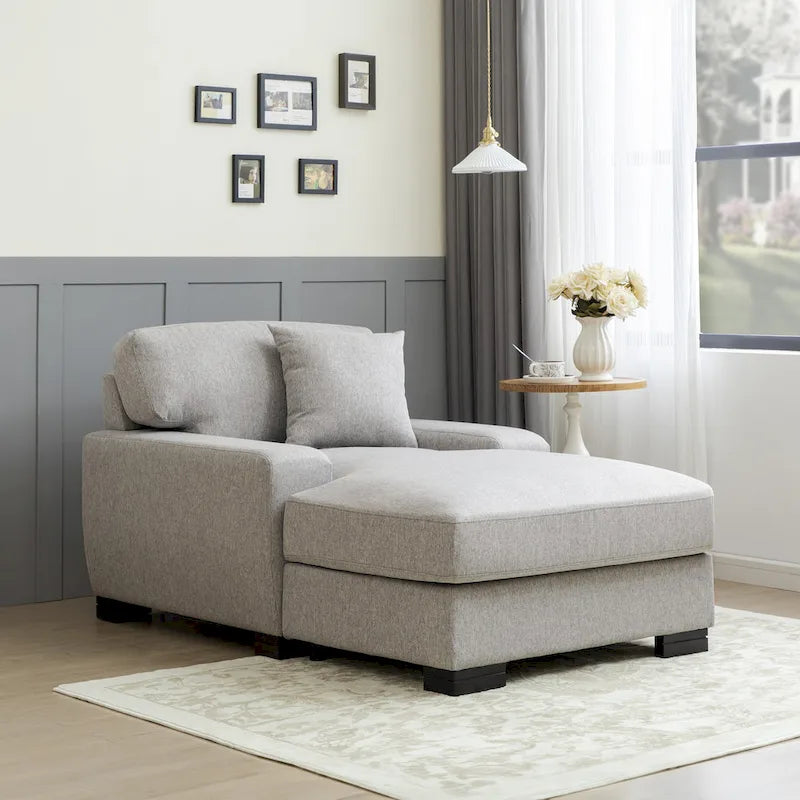 Nowoczesna, ponadgabarytowa sofa z szezlongiem i funkcją spania w stylu mid-century, z poduszką