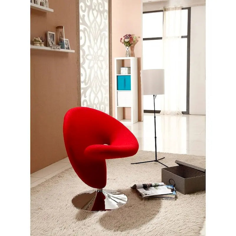 Manhattan Comfort Curl draaibare accentstoel van chroom en wolmix (set van 2)