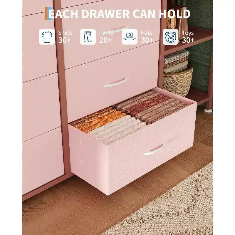 Commode avec 16 tiroirs, tringle et étagères, organisateur de rangement en tissu pour chambre, dressing ou entrée