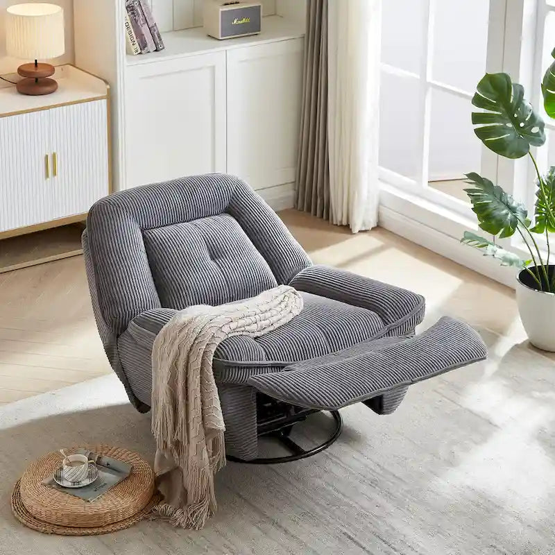 Fauteuil inclinable pivotant et berçant en velours côtelé, avec repose-pieds, pour le salon