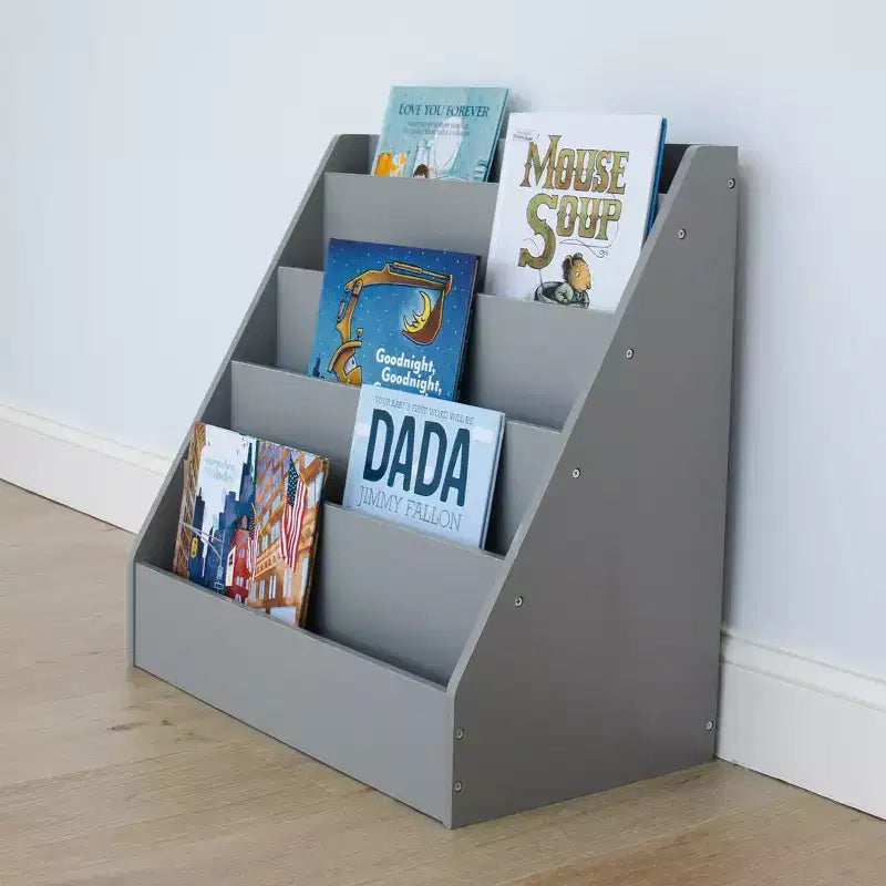 Kids' Explorer 4-Shelf Wooden Bookshelf Gray – 24"H x 24"W x 13"D, Ages 2+
