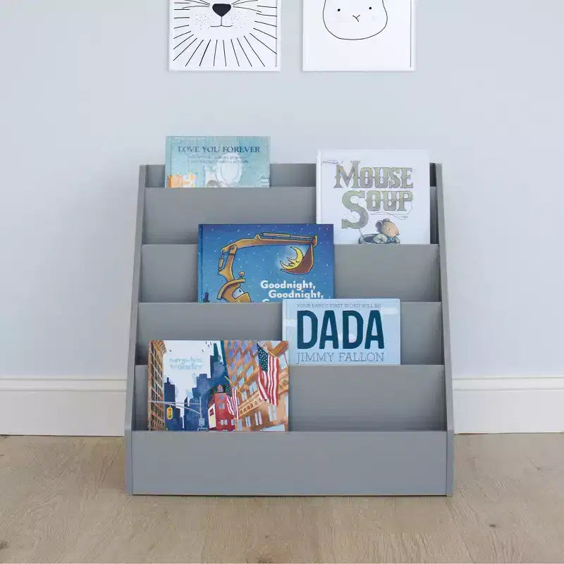 Kids' Explorer 4-Shelf Wooden Bookshelf Gray – 24"H x 24"W x 13"D, Ages 2+