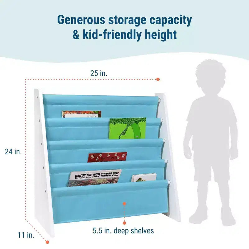 Kids' 4-Tier Bookshelf – White/Aqua, MDF, Ages 3+