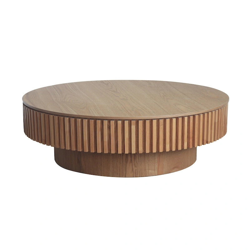 Table basse ronde moderne en bois massif plaqué avec rangement