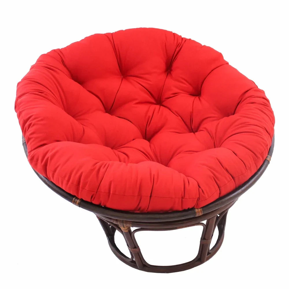 Bali Rattan-Papasan-Sessel mit 42-Zoll-Durchmesser und Köperstoffkissen
