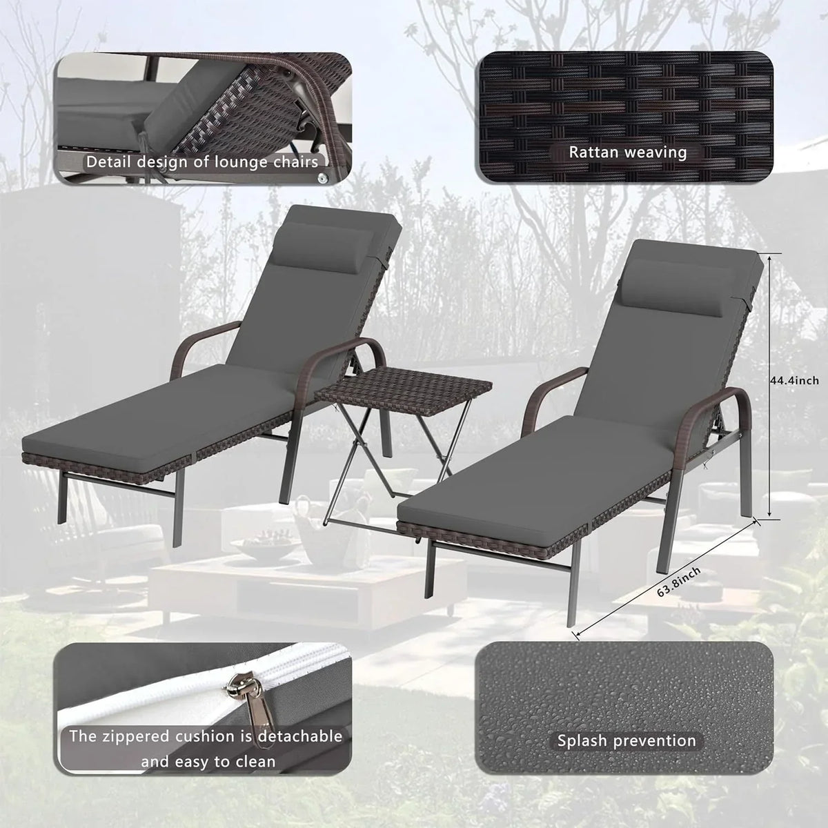 Ensemble de 3 chaises longues d’extérieur Kullavik