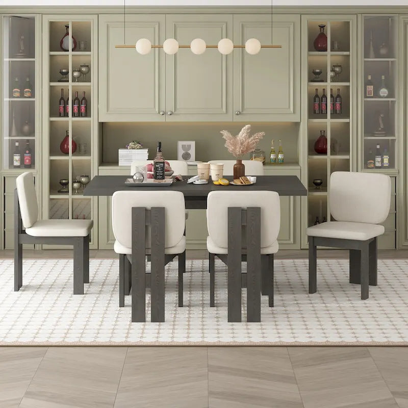 Ensemble de salle à manger en bois de style transitionnel, 7 pièces, avec table rectangulaire et 6 chaises