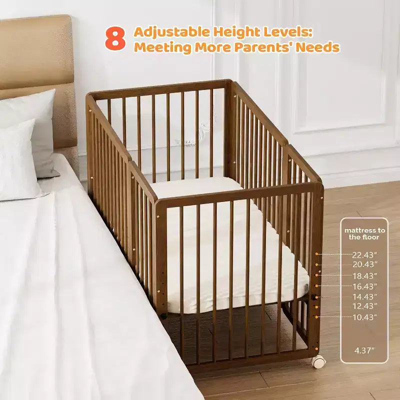 JOYMOR 8-in-1-Umbaubabybett, inklusive 2 Matratzen, umwandelbar in Stubenwagen, mittelhohes Babybett, großes Babybett, Tagesbett, Kleinkinderbett und Laufstall