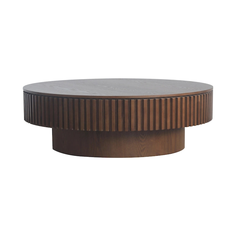 Table basse ronde moderne en bois massif plaqué avec rangement