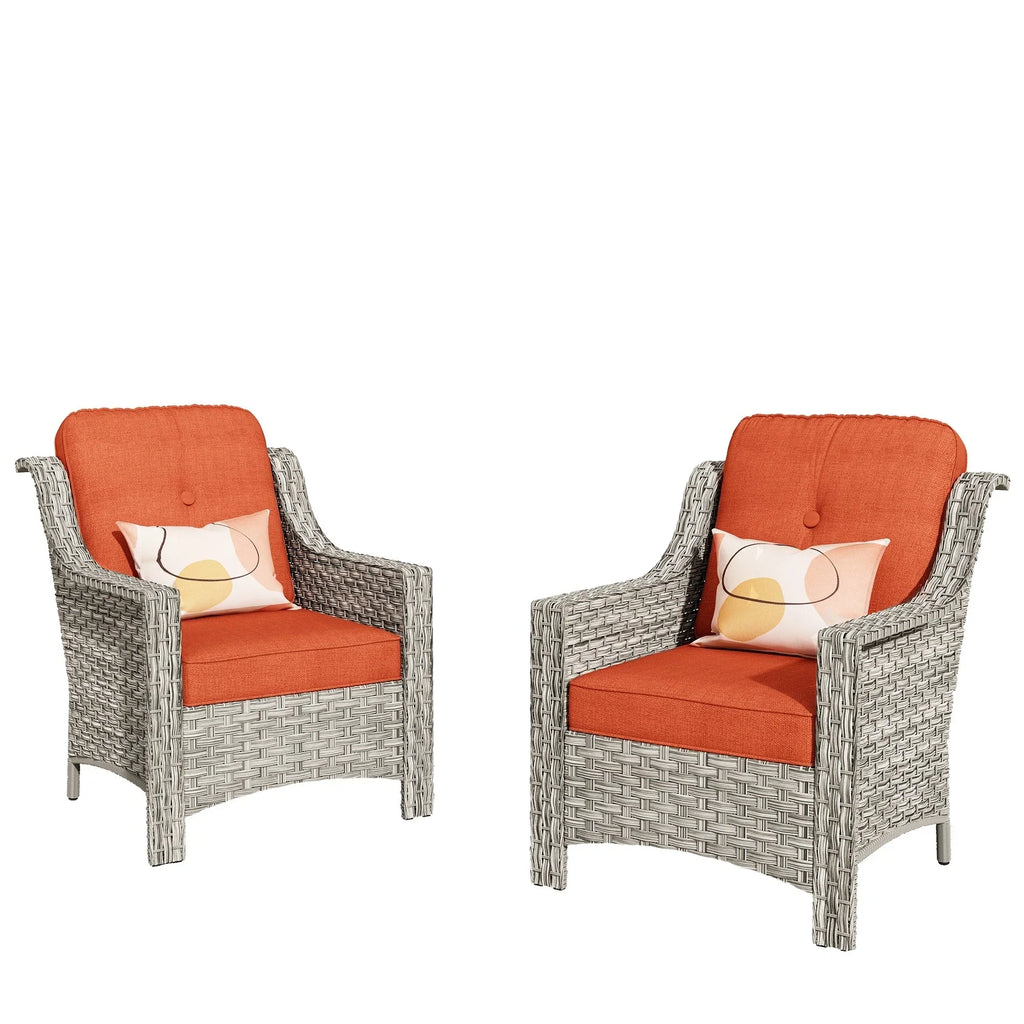 HOOOWOOO 2-piece High Back Wicker Rattan Outdoor Patio Chair Set