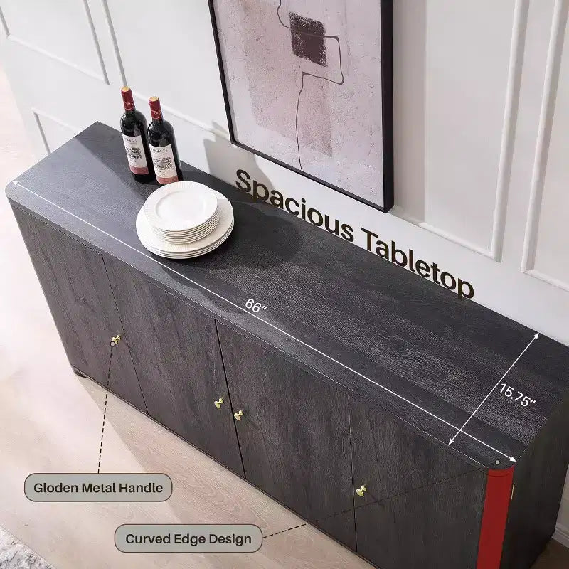 Küchenbuffet und Anrichte mit 4 Türen und Regalböden, moderner großer Buffetschrank mit Stauraum, 66-Zoll-Kaffee-Barschrank