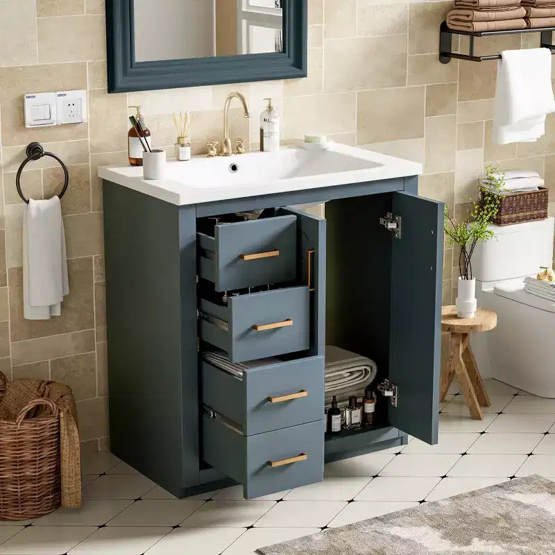 Meuble-lavabo de salle de bains simple de 30 pouces avec meuble et 3 tiroirs ??Noir / Bleu / Vert / Indigo / Blanc