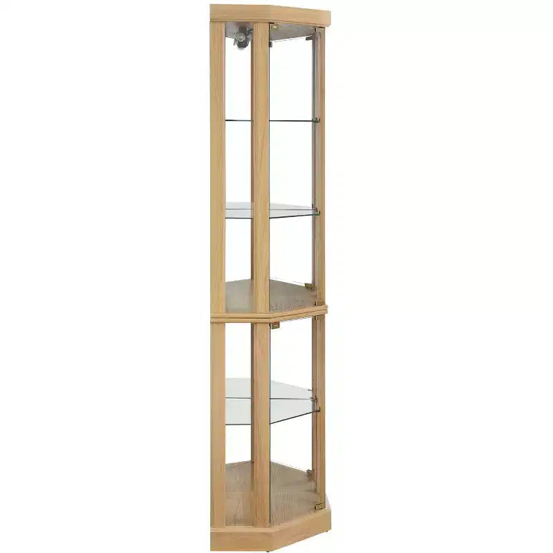 Eck-Vitrinenschrank mit Glastüren und Einlegeböden, Eckvitrine für das Wohnzimmer