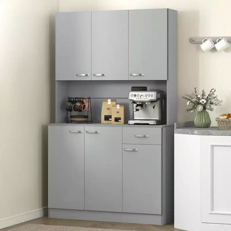 Meuble garde-manger de cuisine 71, meuble de rangement haut avec support pour micro-ondes, vaisselier de cuisine moderne, 3 étagères réglables pour le salon ou la salle à manger