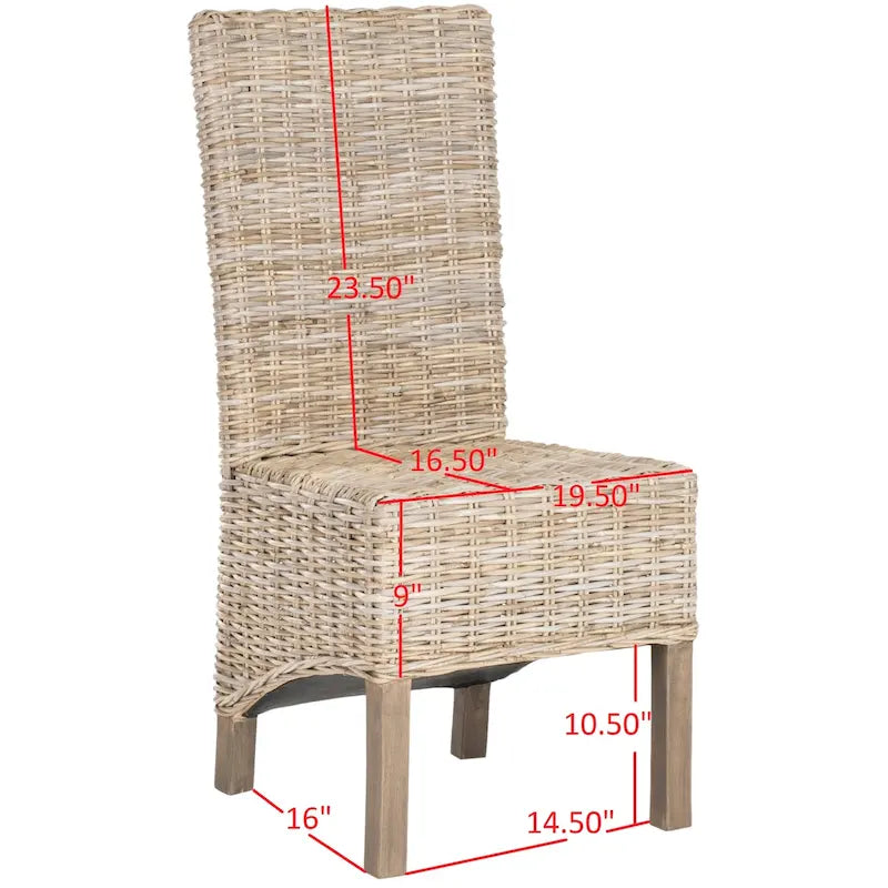Set van 2 natuurlijke rieten eetkamerstoelen, 19B x 22D x 41H, boho-kuststijl