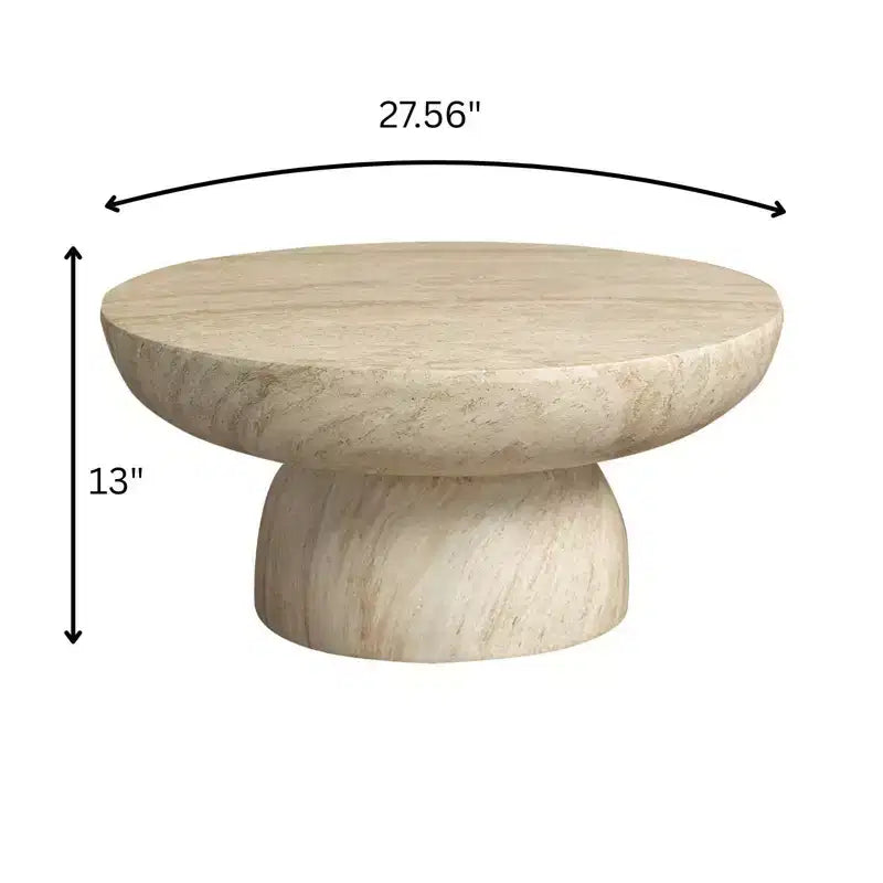Mesa de centro redonda con pedestal de piedra de fibra, mesa decorativa esculpida para interiores y exteriores con almohadillas antideslizantes