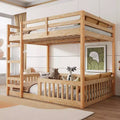 Etagenbett aus Holz, Doppelbett über Doppelbett, mit Leiter und Schutzgittern, niedriges Etagenbett in voller Größe mit Lattenrost