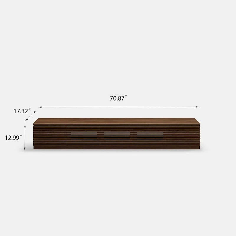 Minimalistische tv-meubel met laden, mediaconsole van massief hout met kasten, neerklapbare deur, walnootfineer, volledig gemonteerd