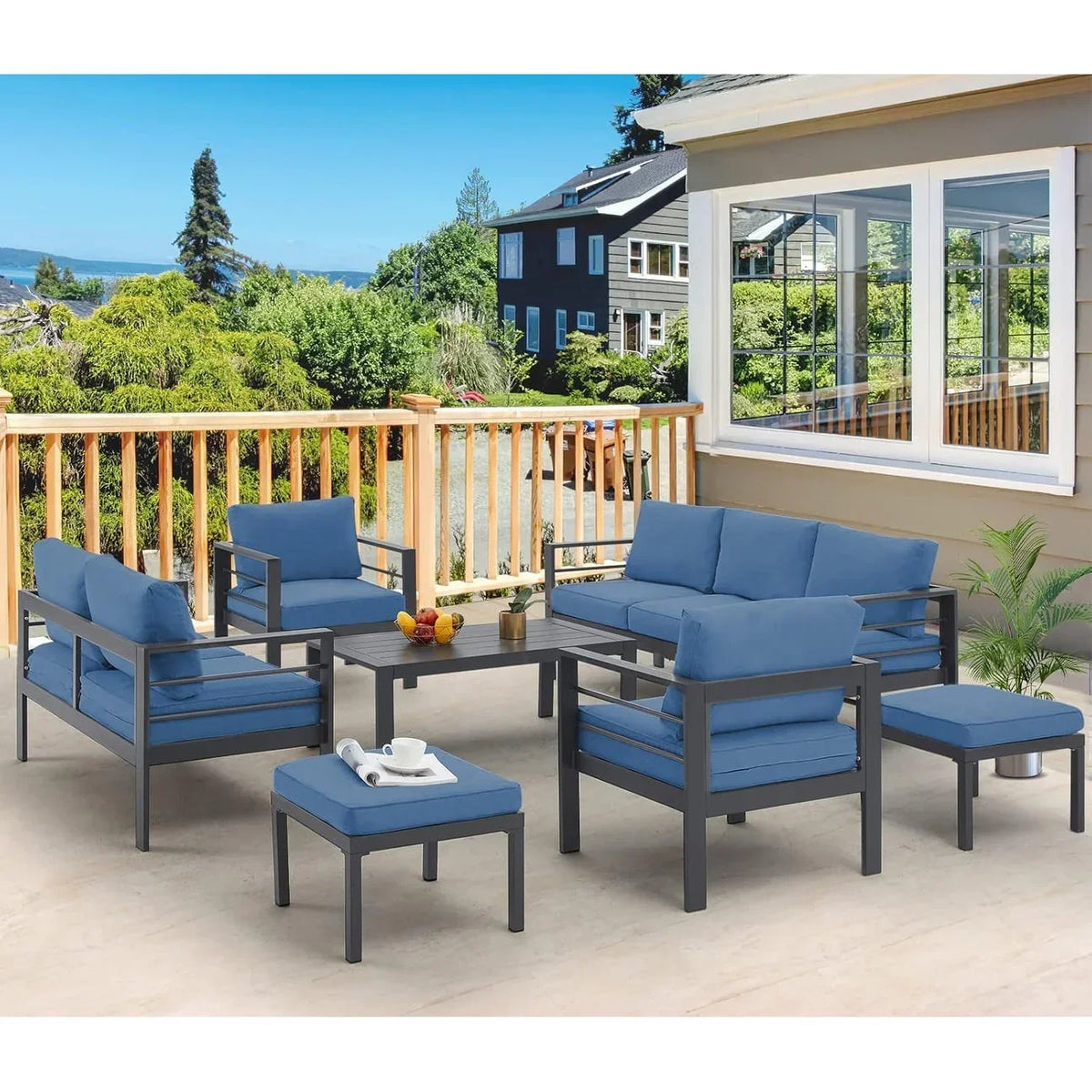 AECOJOY 7-delige aluminium tuinmeubelset voor buiten, loungeset