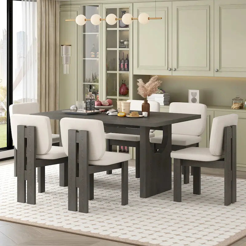 Ensemble de salle à manger en bois de style transitionnel, 7 pièces, avec table rectangulaire et 6 chaises